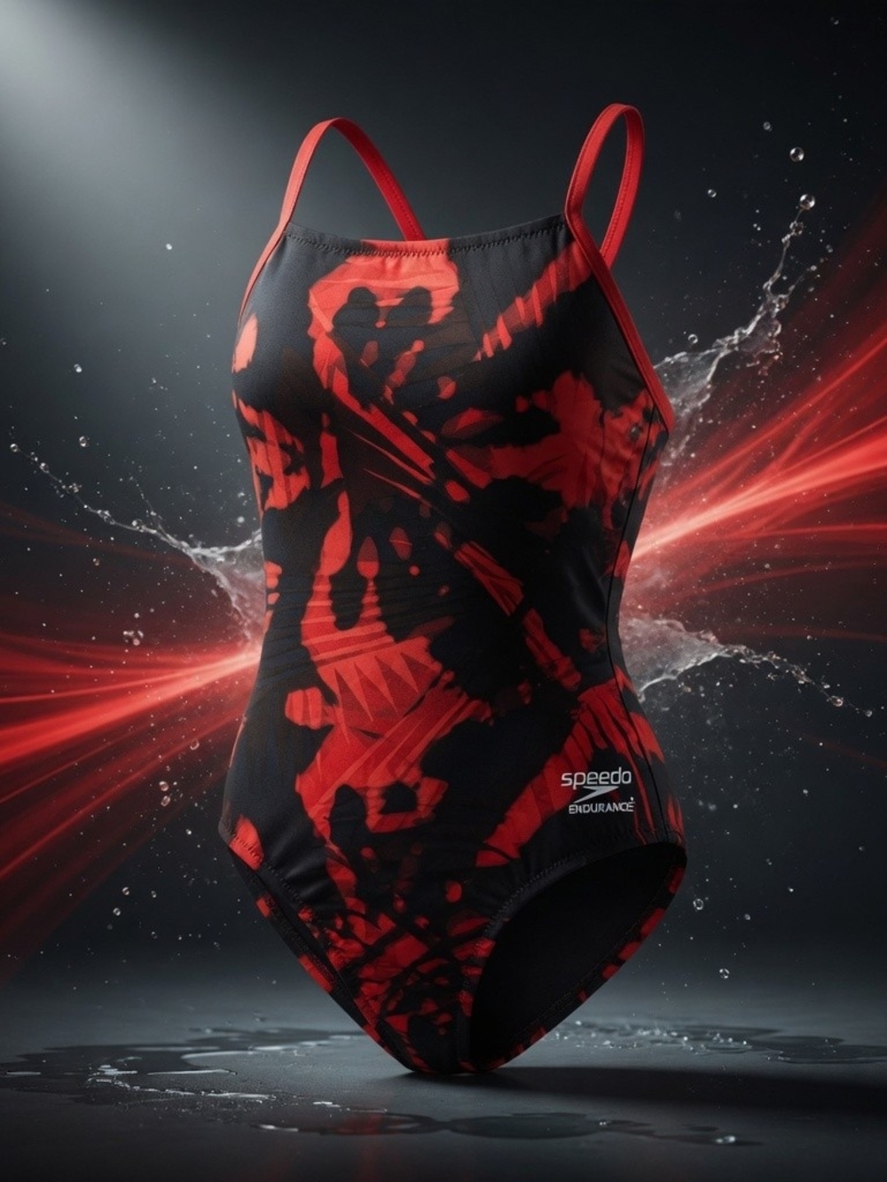 Speedo Women’s Red and Black Tie-Dye One-Piece Swimsuit - Endurance